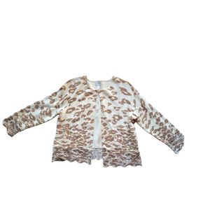 CHICOS 1 Off White and Tan Leppard Print With Lace Cardigan